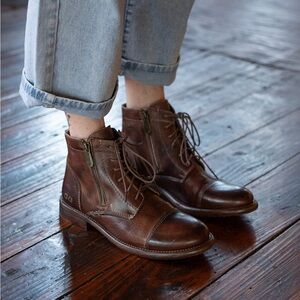 BedStu Bonnie II Teak Rustic Brown Leather Combat Ankle Boots Cobbler Series S 9
